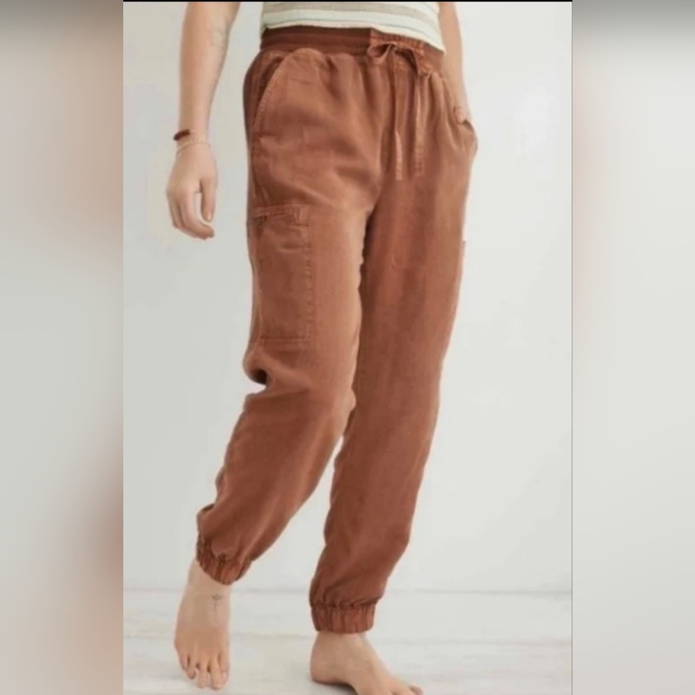 Aerie Joggers Pants Women’s Size L Elastic Pants Lyocell Brown High Waist